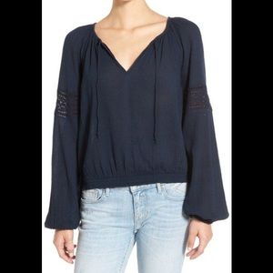 Sun & Shadow Navy Blue Peasant Top, XS